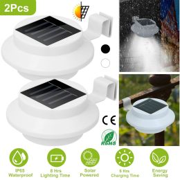 2Pcs Solar Powered Gutter Lights Outdoor IP65 Waterproof Dusk to Dawn Sensor Security Lamps