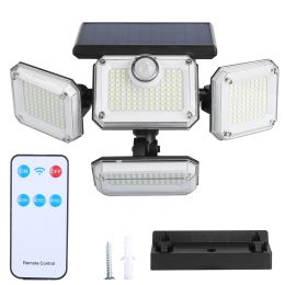 Solar Powered Wall Lights Outdoor Solar Motion Sensor Lights with 4 Adjustable Heads 333Pcs LED Beads 120° Sensing Angle Remote Control Waterproof for