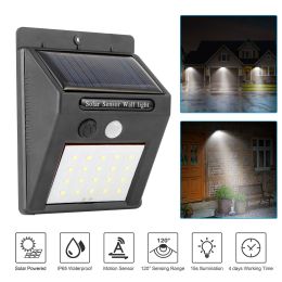 Solar Light 20 LEDs Outdoor PIR Motion Sensor Lights IP65 Waterproof 120 Degree Sensing Wide Angle Lighting (Color: Black)