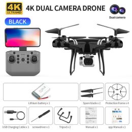 RC Drone Double 4K Wifi FPV HD Camera KY101 Drone Altitude Hold Gesture Mode Long Flying time RC Quadcopter Drone Toys For Boy (Color: Black 4K MAX 1B)